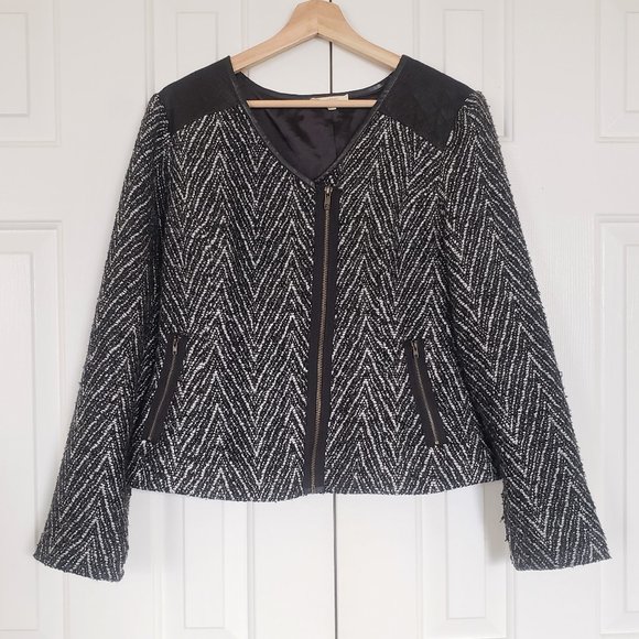 Tweed Moto Blazer with Quilted Faux Leather Detail - Sz M - Picture 9 of 12